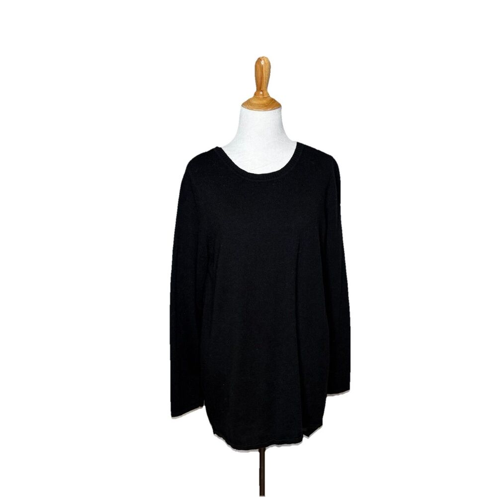 Soft Surroundings Black  Split Back Sheer Panel Sweater Top Womens Large L